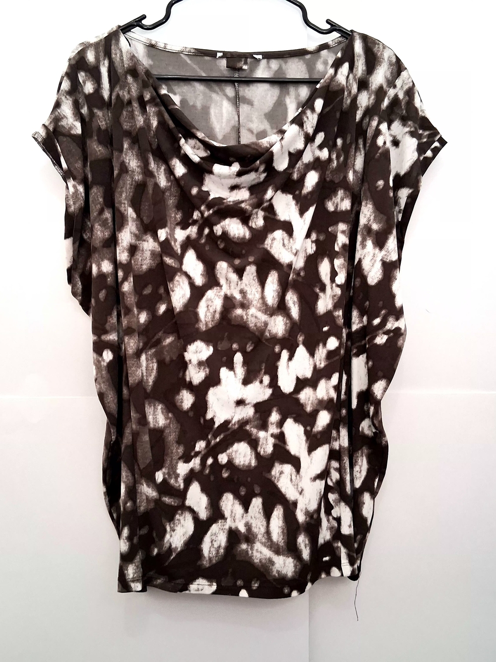 Versatile Cowl Neck Women's Top in Brown and White Size Fit